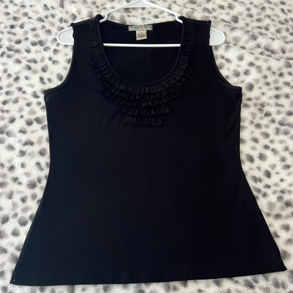 Vintage Suzie Black Ruffle Scoop Tank